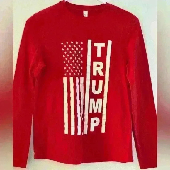 Trump Tops - Trump Flag Long Sleeve Red T-Shirt